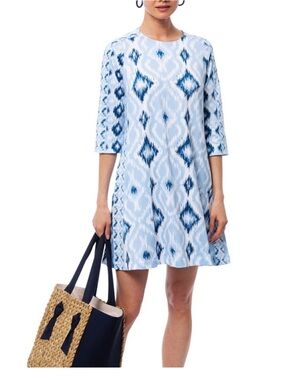 Gretchen Scott Blue & White Ikat Kitt Swing Dress Sz s POCKETS!!!!